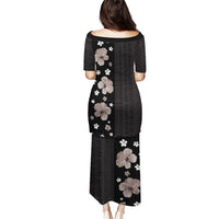 Hawaii Hibiscus and Plumeria Flowers Puletasi Tapa Tribal Pattern Half Style Grayscale Mode LT03 - Polynesian Pride
