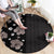 Hawaii Hibiscus and Plumeria Flowers Round Carpet Tapa Tribal Pattern Half Style Grayscale Mode