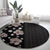 Hawaii Hibiscus and Plumeria Flowers Round Carpet Tapa Tribal Pattern Half Style Grayscale Mode