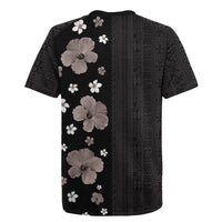 Hawaii Hibiscus and Plumeria Flowers Rugby Jersey Tapa Tribal Pattern Half Style Grayscale Mode LT03 - Polynesian Pride