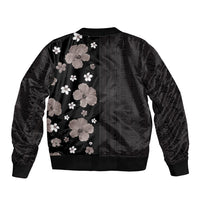 Hawaii Hibiscus and Plumeria Flowers Sleeve Zip Bomber Jacket Tapa Tribal Pattern Half Style Grayscale Mode LT03 - Polynesian Pride