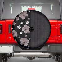Hawaii Hibiscus and Plumeria Flowers Spare Tire Cover Tapa Tribal Pattern Half Style Grayscale Mode LT03 - Polynesian Pride