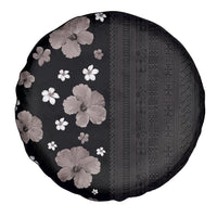 Hawaii Hibiscus and Plumeria Flowers Spare Tire Cover Tapa Tribal Pattern Half Style Grayscale Mode LT03 - Polynesian Pride