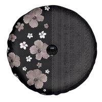 Hawaii Hibiscus and Plumeria Flowers Spare Tire Cover Tapa Tribal Pattern Half Style Grayscale Mode LT03 - Polynesian Pride