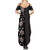 Hawaii Hibiscus and Plumeria Flowers Summer Maxi Dress Tapa Tribal Pattern Half Style Grayscale Mode