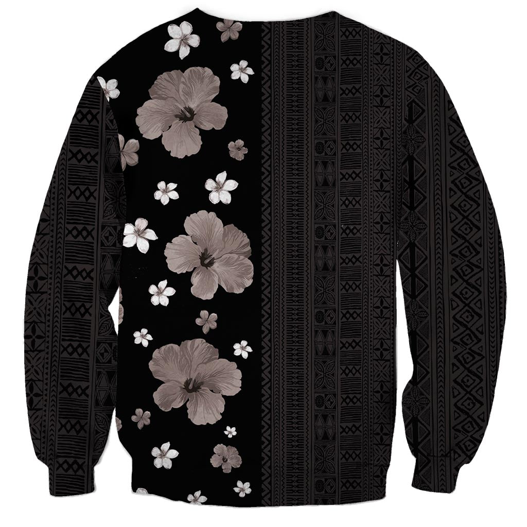 Hawaii Hibiscus and Plumeria Flowers Sweatshirt Tapa Tribal Pattern Half Style Grayscale Mode LT03 - Polynesian Pride