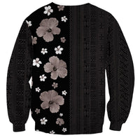 Hawaii Hibiscus and Plumeria Flowers Sweatshirt Tapa Tribal Pattern Half Style Grayscale Mode LT03 - Polynesian Pride