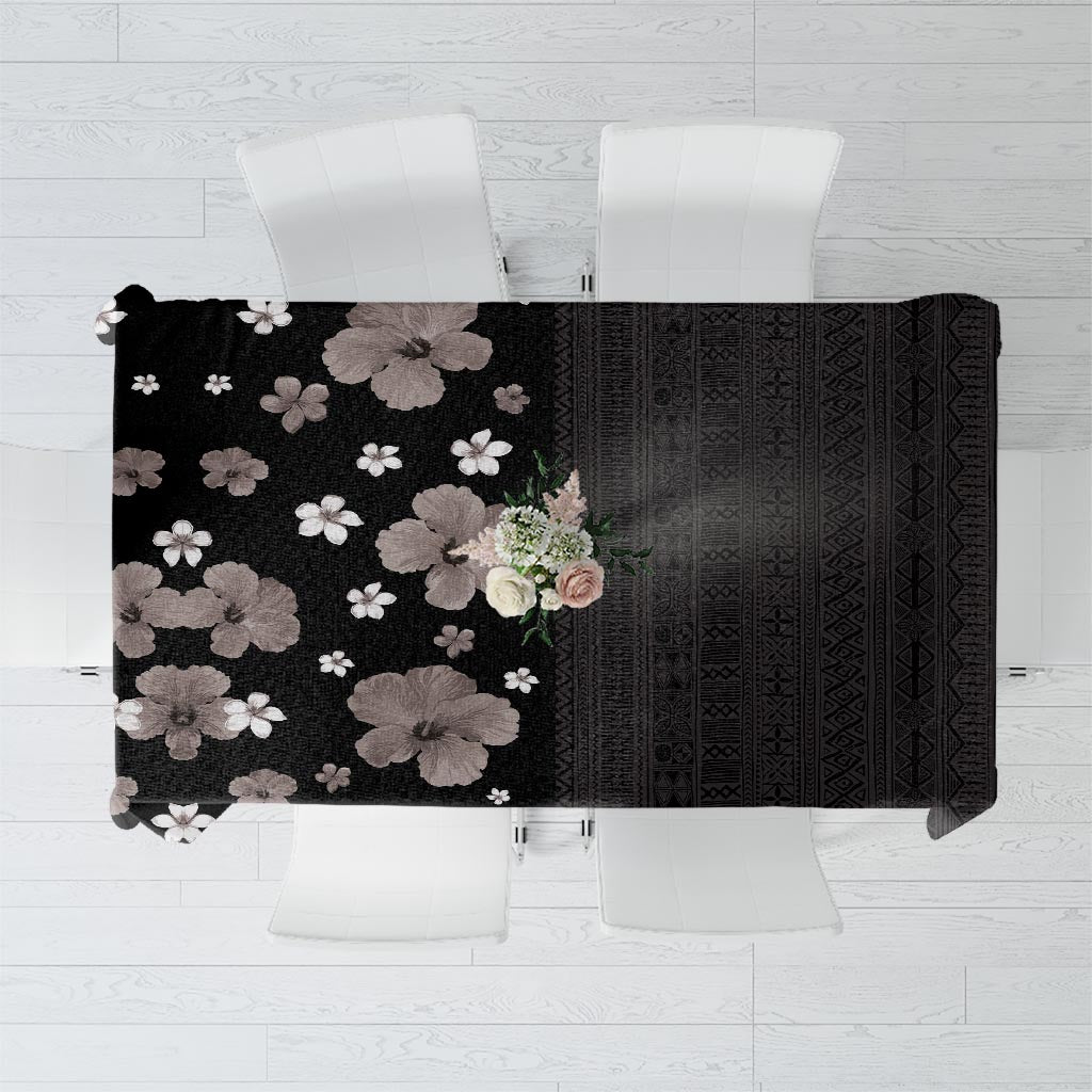 Hawaii Hibiscus and Plumeria Flowers Tablecloth Tapa Tribal Pattern Half Style Grayscale Mode LT03 Black - Polynesian Pride