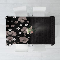 Hawaii Hibiscus and Plumeria Flowers Tablecloth Tapa Tribal Pattern Half Style Grayscale Mode LT03 Black - Polynesian Pride