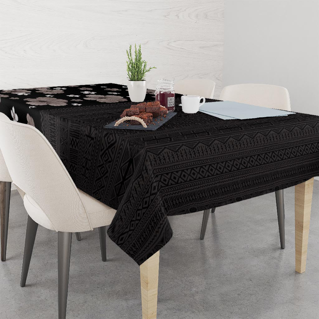 Hawaii Hibiscus and Plumeria Flowers Tablecloth Tapa Tribal Pattern Half Style Grayscale Mode LT03 - Polynesian Pride