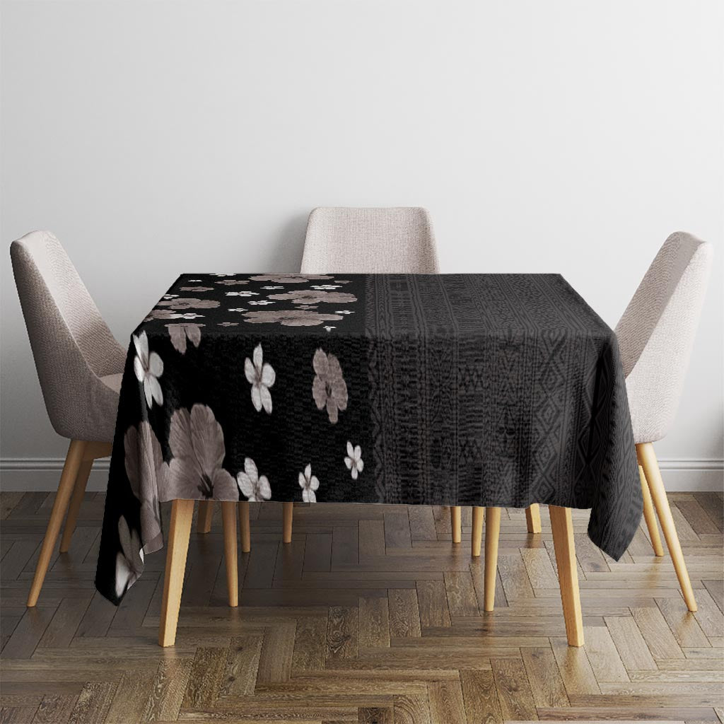 Hawaii Hibiscus and Plumeria Flowers Tablecloth Tapa Tribal Pattern Half Style Grayscale Mode LT03 - Polynesian Pride