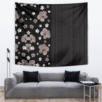 Hawaii Hibiscus and Plumeria Flowers Tapestry Tapa Tribal Pattern Half Style Grayscale Mode