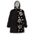 Hawaii Hibiscus and Plumeria Flowers Wearable Blanket Hoodie Tapa Tribal Pattern Half Style Grayscale Mode