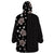 Hawaii Hibiscus and Plumeria Flowers Wearable Blanket Hoodie Tapa Tribal Pattern Half Style Grayscale Mode