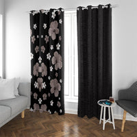 Hawaii Hibiscus and Plumeria Flowers Window Curtain Tapa Tribal Pattern Half Style Grayscale Mode LT03 With Grommets Black - Polynesian Pride