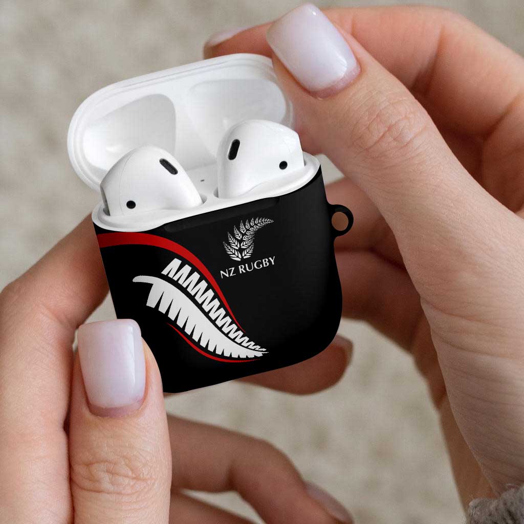 New Zealand Rugby AirPods Case Sporty Silver Fern Shape with Maori Tattoos - Polynesian Pride