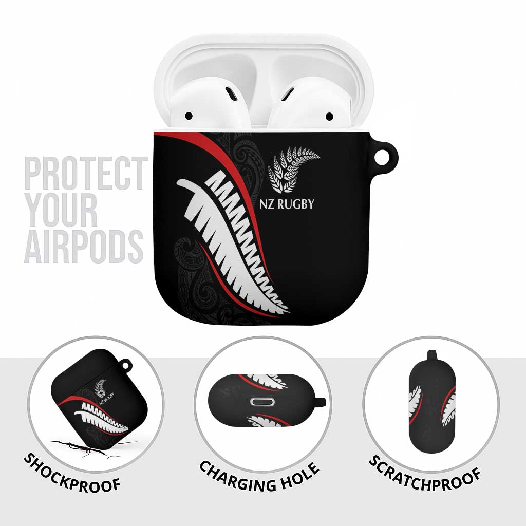 New Zealand Rugby AirPods Case Sporty Silver Fern Shape with Maori Tattoos - Polynesian Pride