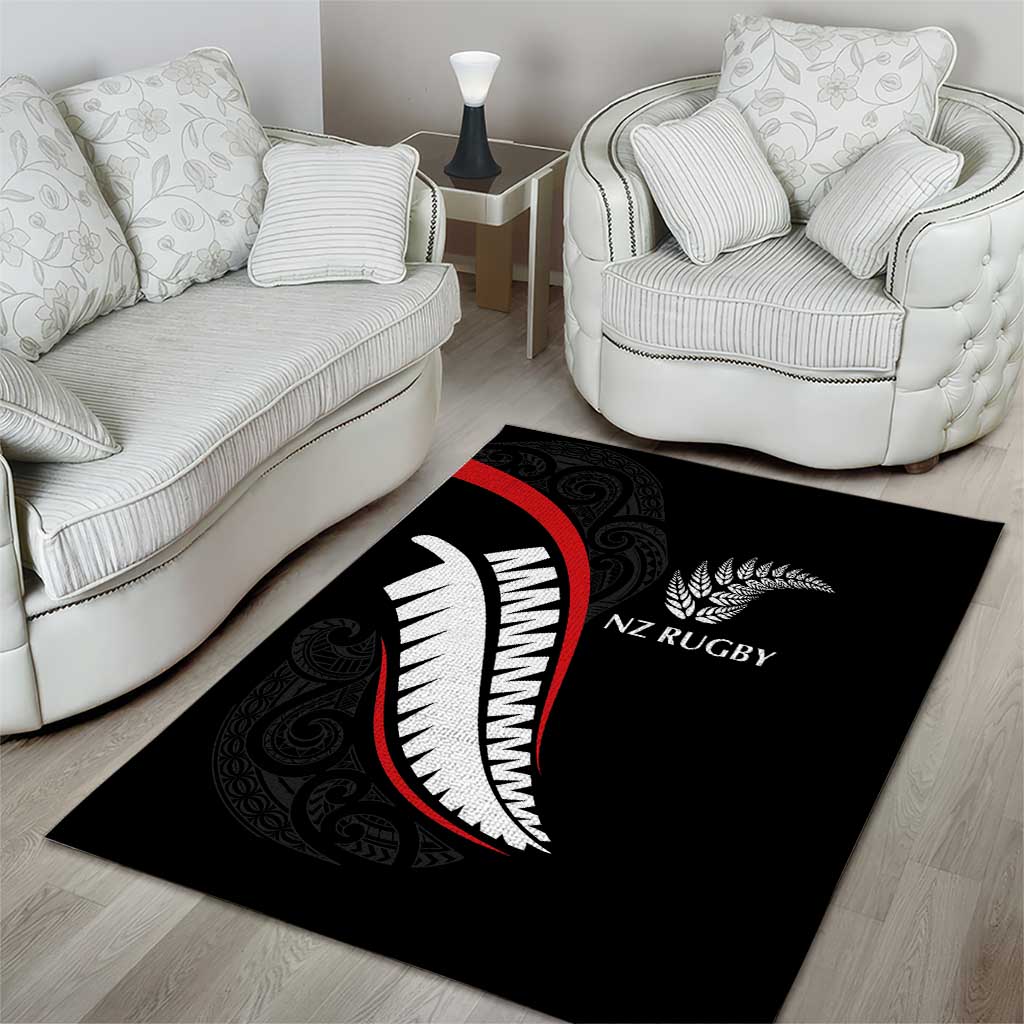 New Zealand Rugby Area Rug Sporty Silver Fern Shape with Maori Tattoos - Polynesian Pride