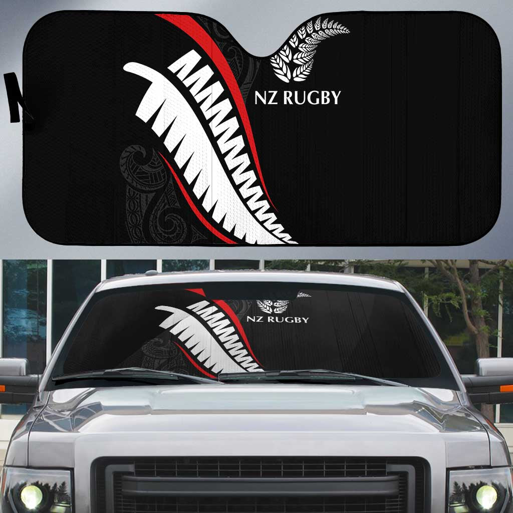 New Zealand Rugby Auto Sun Shade Sporty Silver Fern Shape with Maori Tattoos - Polynesian Pride