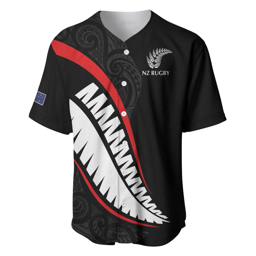 New Zealand Rugby Custom Baseball Jersey Sporty Silver Fern Shape with Maori Tattoos - Polynesian Pride