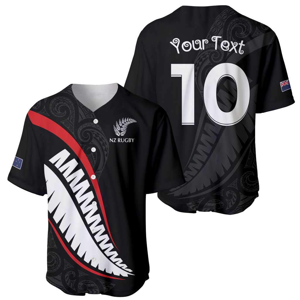 New Zealand Rugby Custom Baseball Jersey Sporty Silver Fern Shape with Maori Tattoos - Polynesian Pride