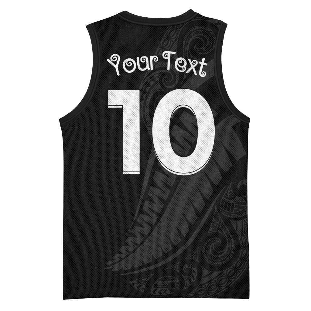 New Zealand Rugby Custom Basketball Jersey Sporty Silver Fern Shape with Maori Tattoos - Polynesian Pride