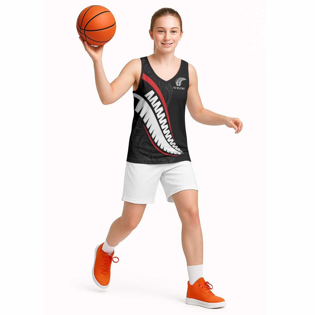 New Zealand Rugby Custom Basketball Jersey Sporty Silver Fern Shape with Maori Tattoos - Polynesian Pride