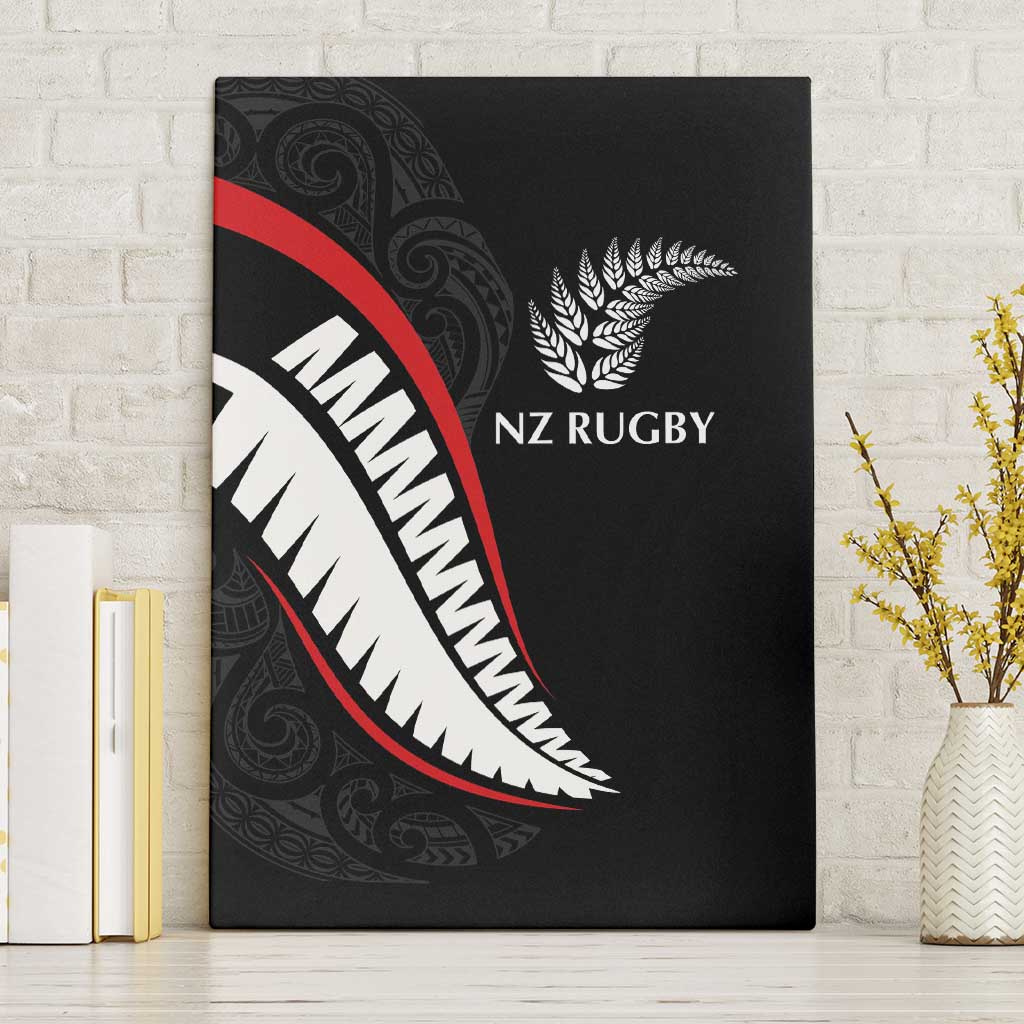 New Zealand Rugby Canvas Wall Art Sporty Silver Fern Shape with Maori Tattoos - Polynesian Pride