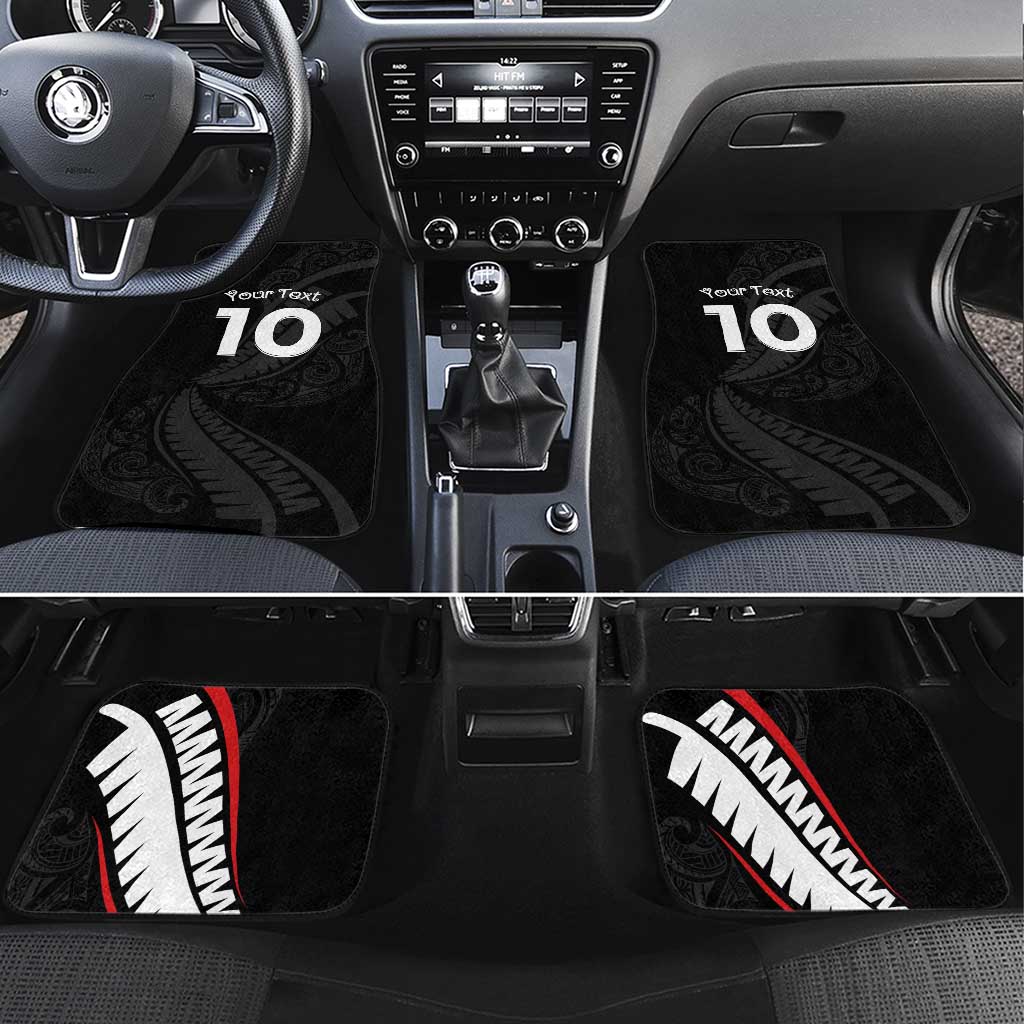 New Zealand Rugby Car Mats Sporty Silver Fern Shape with Maori Tattoos - Polynesian Pride