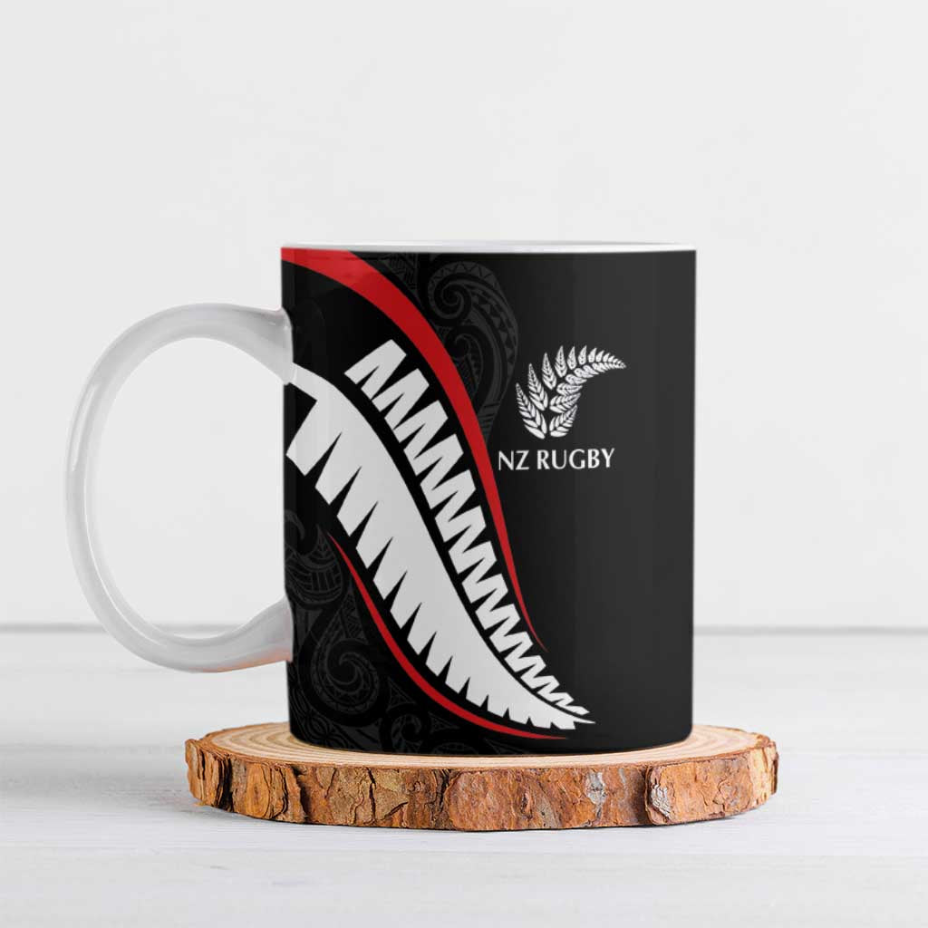 New Zealand Rugby Custom Ceramic Mug Sporty Silver Fern Shape with Maori Tattoos - Polynesian Pride