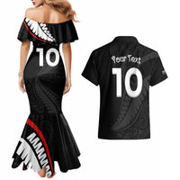 New Zealand Rugby Custom Couples Matching Mermaid Dress and Hawaiian Shirt Sporty Silver Fern Shape with Maori Tattoos - Polynesian Pride