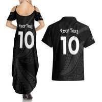 New Zealand Rugby Custom Couples Matching Summer Maxi Dress and Hawaiian Shirt Sporty Silver Fern Shape with Maori Tattoos - Polynesian Pride