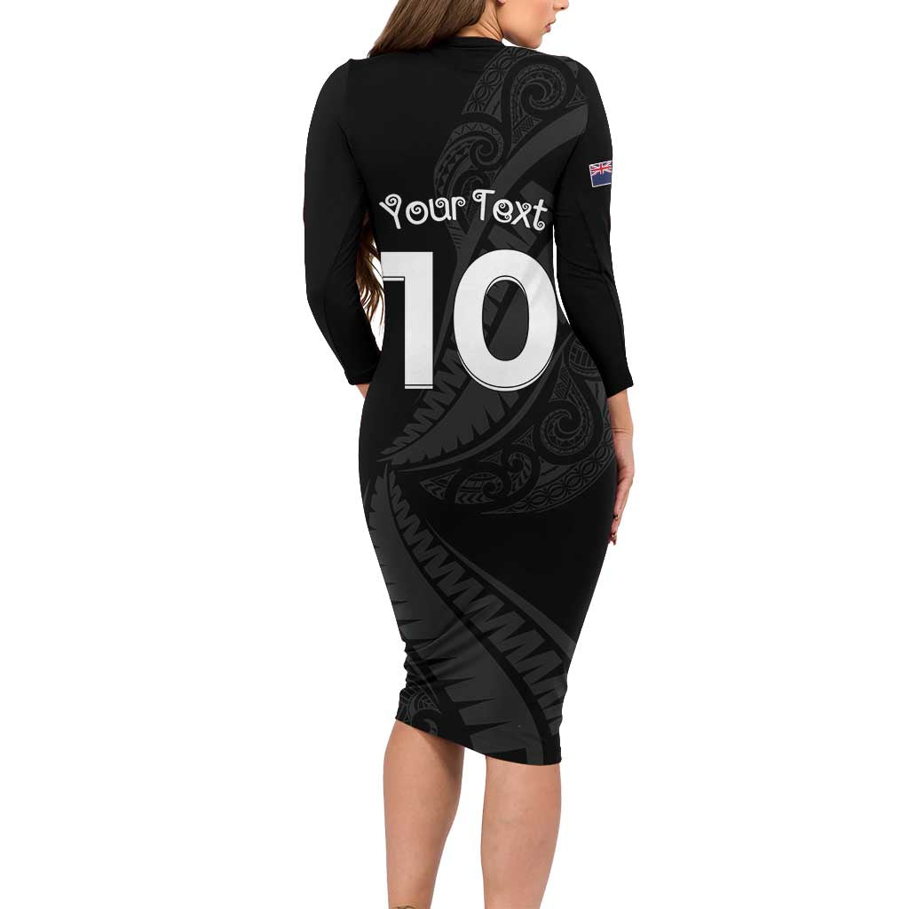 New Zealand Rugby Custom Family Matching Long Sleeve Bodycon Dress and Hawaiian Shirt Sporty Silver Fern Shape with Maori Tattoos - Polynesian Pride