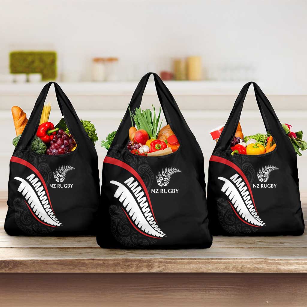 New Zealand Rugby Grocery Bag Sporty Silver Fern Shape with Maori Tattoos - Polynesian Pride