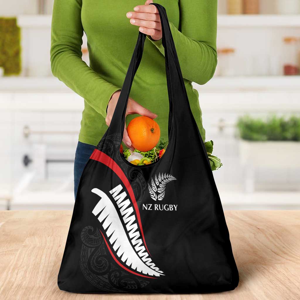 New Zealand Rugby Grocery Bag Sporty Silver Fern Shape with Maori Tattoos - Polynesian Pride