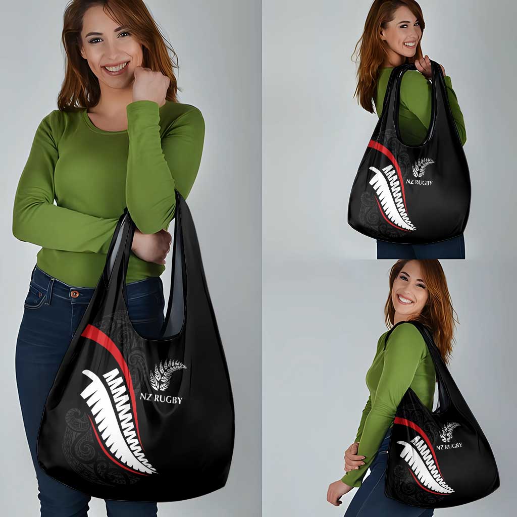 New Zealand Rugby Grocery Bag Sporty Silver Fern Shape with Maori Tattoos - Polynesian Pride