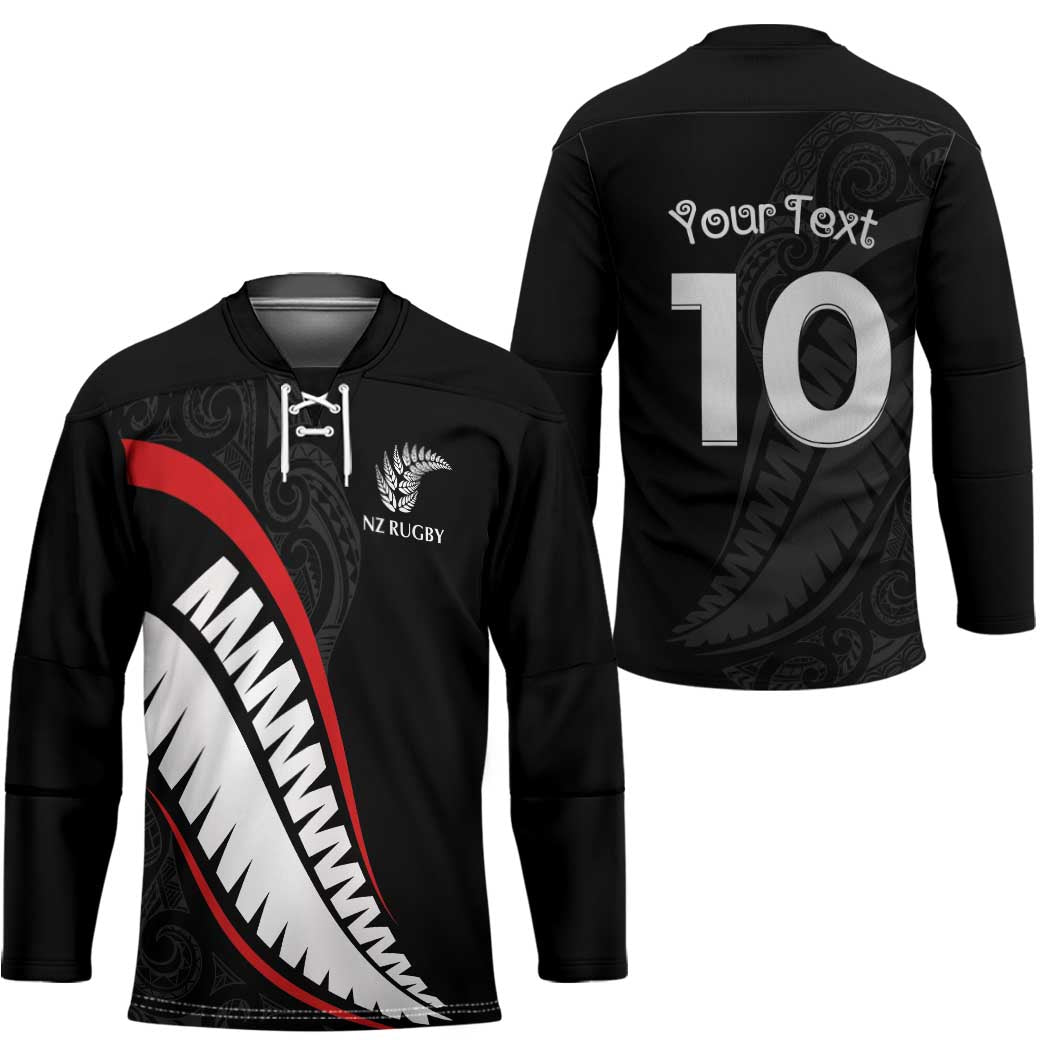 New Zealand Rugby Custom Hockey Jersey Sporty Silver Fern Shape with Maori Tattoos - Polynesian Pride