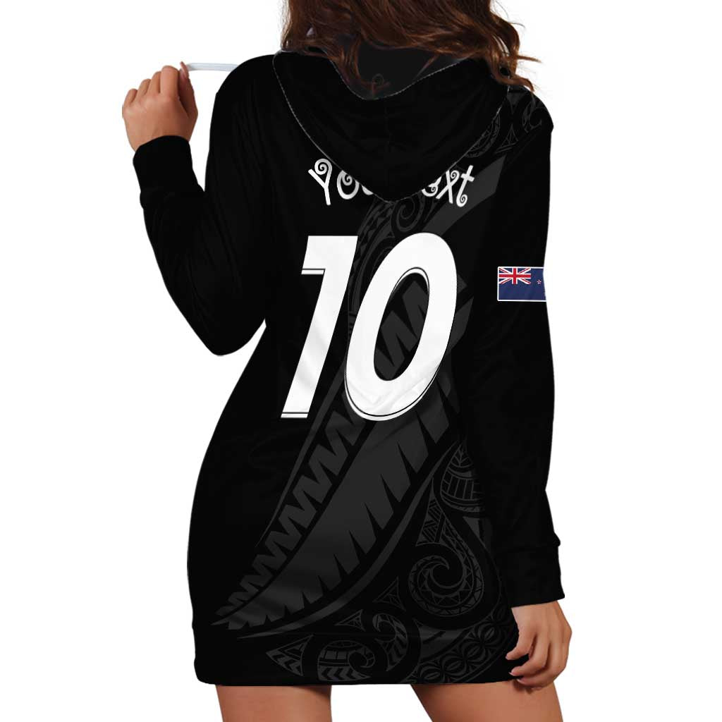 New Zealand Rugby Custom Hoodie Dress Sporty Silver Fern Shape with Maori Tattoos - Polynesian Pride