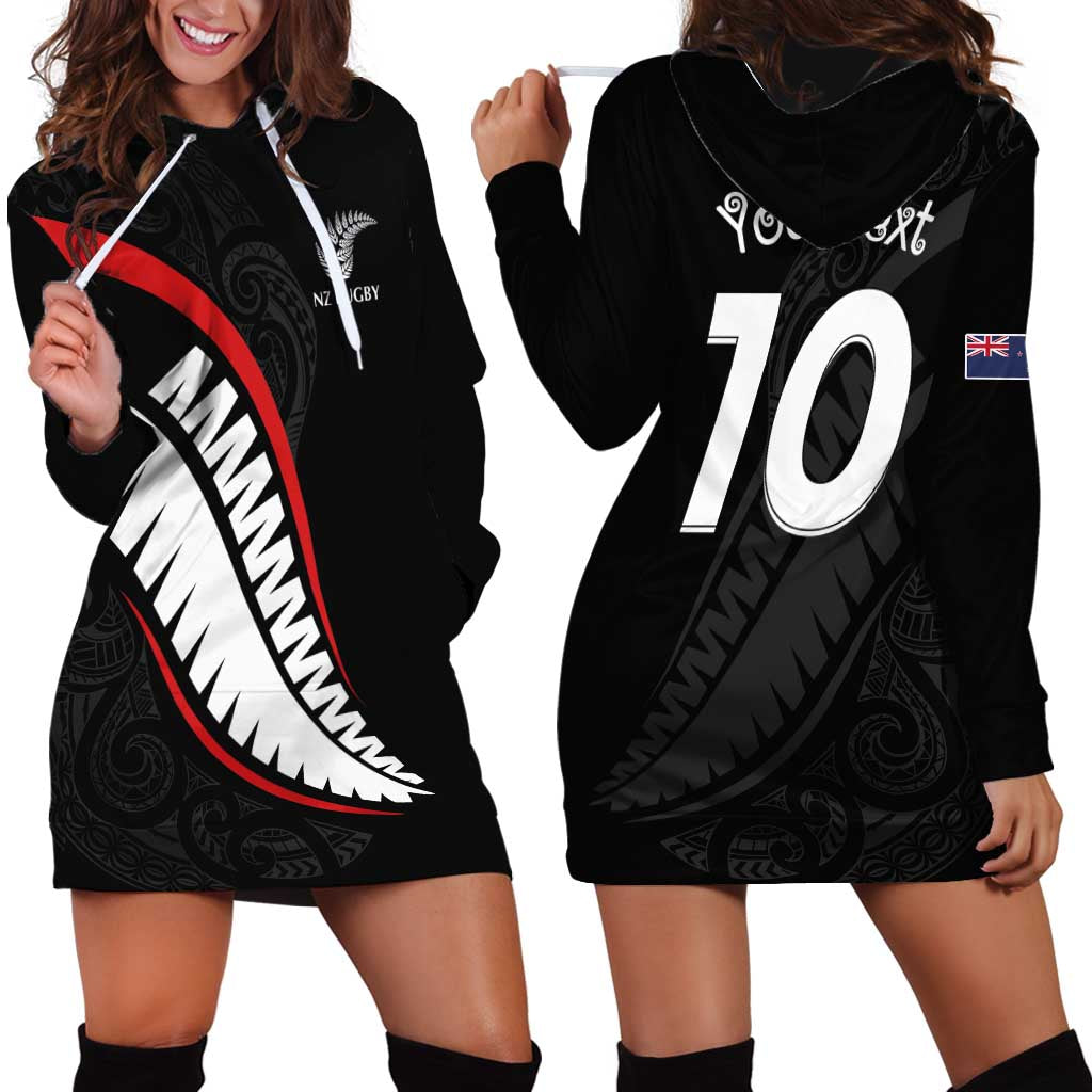 New Zealand Rugby Custom Hoodie Dress Sporty Silver Fern Shape with Maori Tattoos - Polynesian Pride
