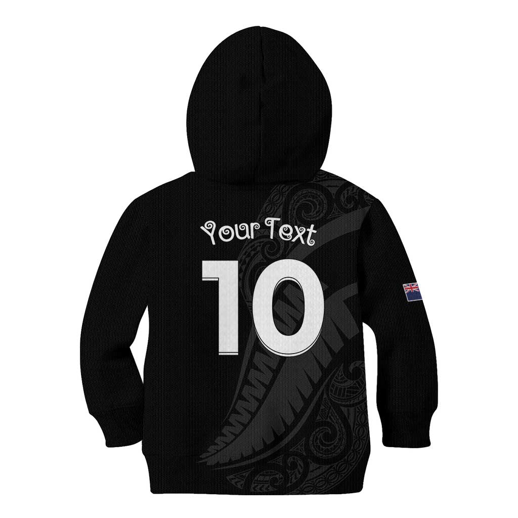 New Zealand Rugby Custom Kid Hoodie Sporty Silver Fern Shape with Maori Tattoos - Polynesian Pride