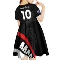 New Zealand Rugby Custom Kid Short Sleeve Dress Sporty Silver Fern Shape with Maori Tattoos - Polynesian Pride