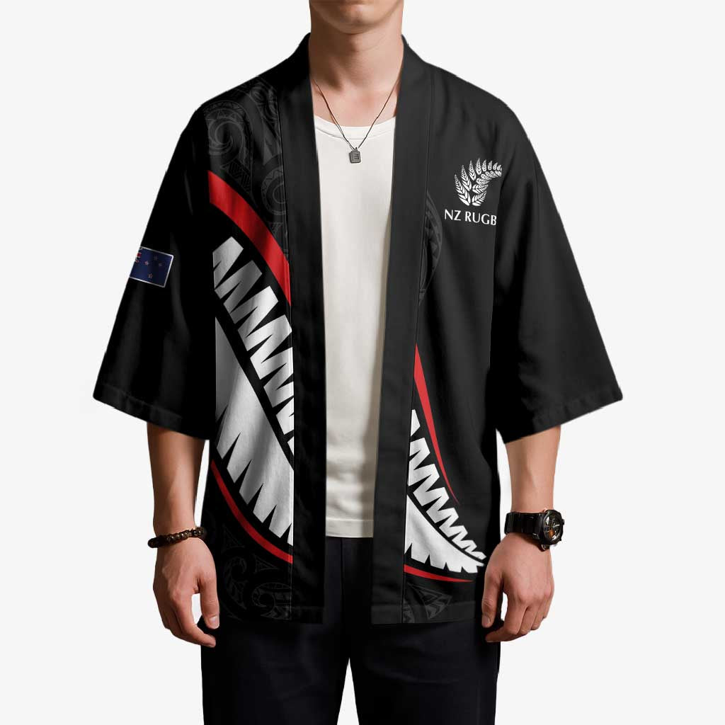 New Zealand Rugby Custom Kimono Sporty Silver Fern Shape with Maori Tattoos - Polynesian Pride
