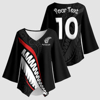 New Zealand Rugby Custom Kimono Sleeve Blouse Sporty Silver Fern Shape with Maori Tattoos - Polynesian Pride