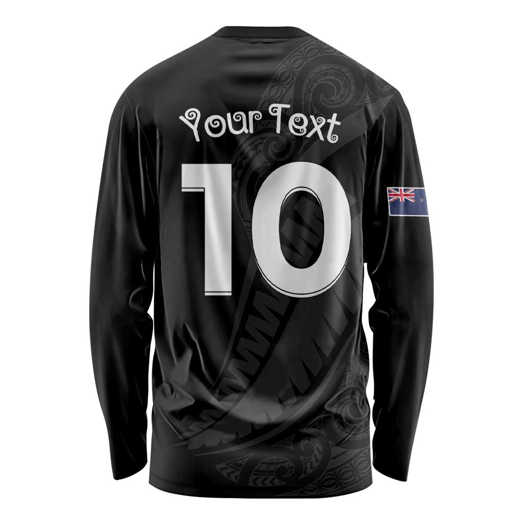 New Zealand Rugby Custom Long Sleeve Shirt Sporty Silver Fern Shape with Maori Tattoos - Polynesian Pride