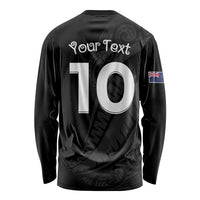 New Zealand Rugby Custom Long Sleeve Shirt Sporty Silver Fern Shape with Maori Tattoos - Polynesian Pride