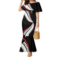 New Zealand Rugby Custom Mermaid Dress Sporty Silver Fern Shape with Maori Tattoos - Polynesian Pride