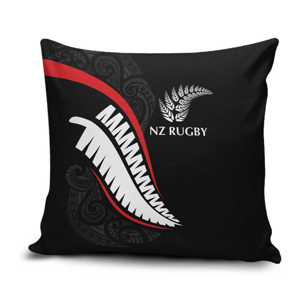New Zealand Rugby Pillow Cover Sporty Silver Fern Shape with Maori Tattoos - Polynesian Pride