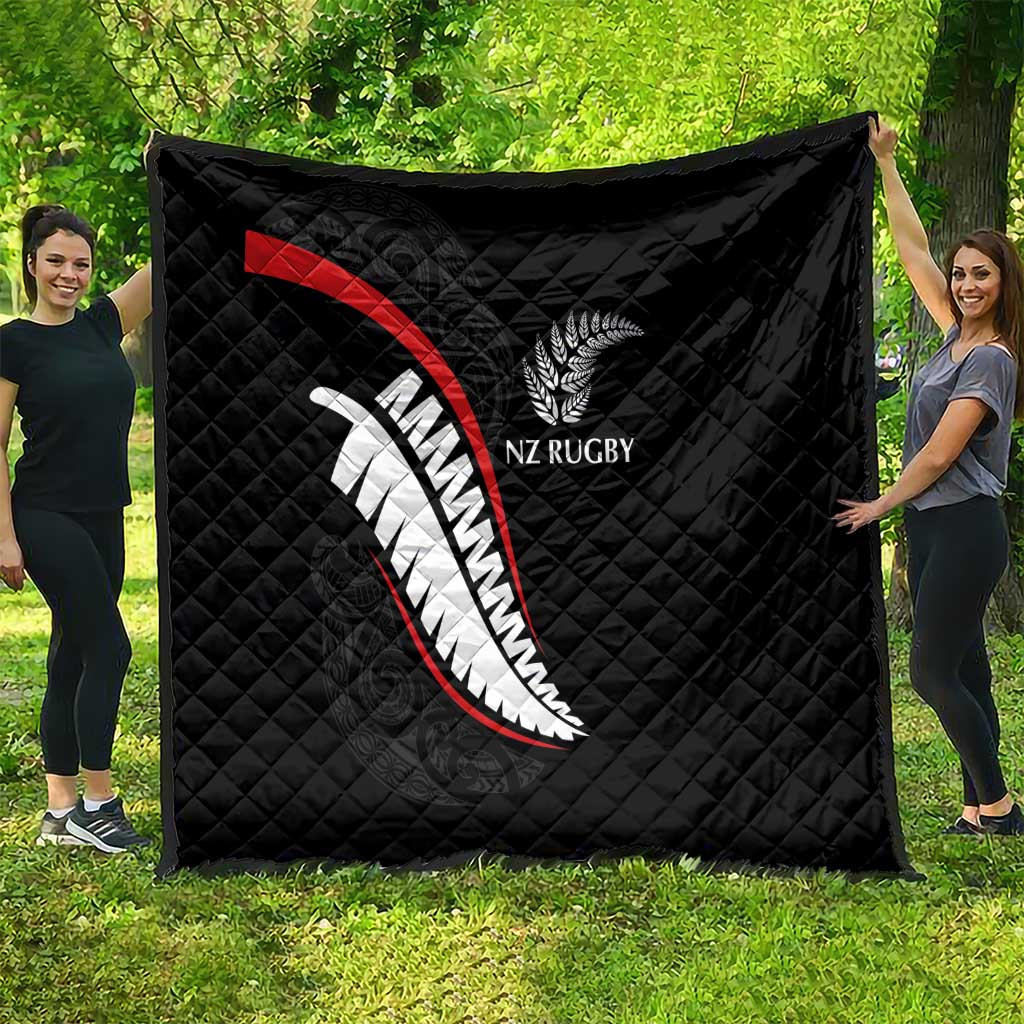 New Zealand Rugby Quilt Sporty Silver Fern Shape with Maori Tattoos - Polynesian Pride