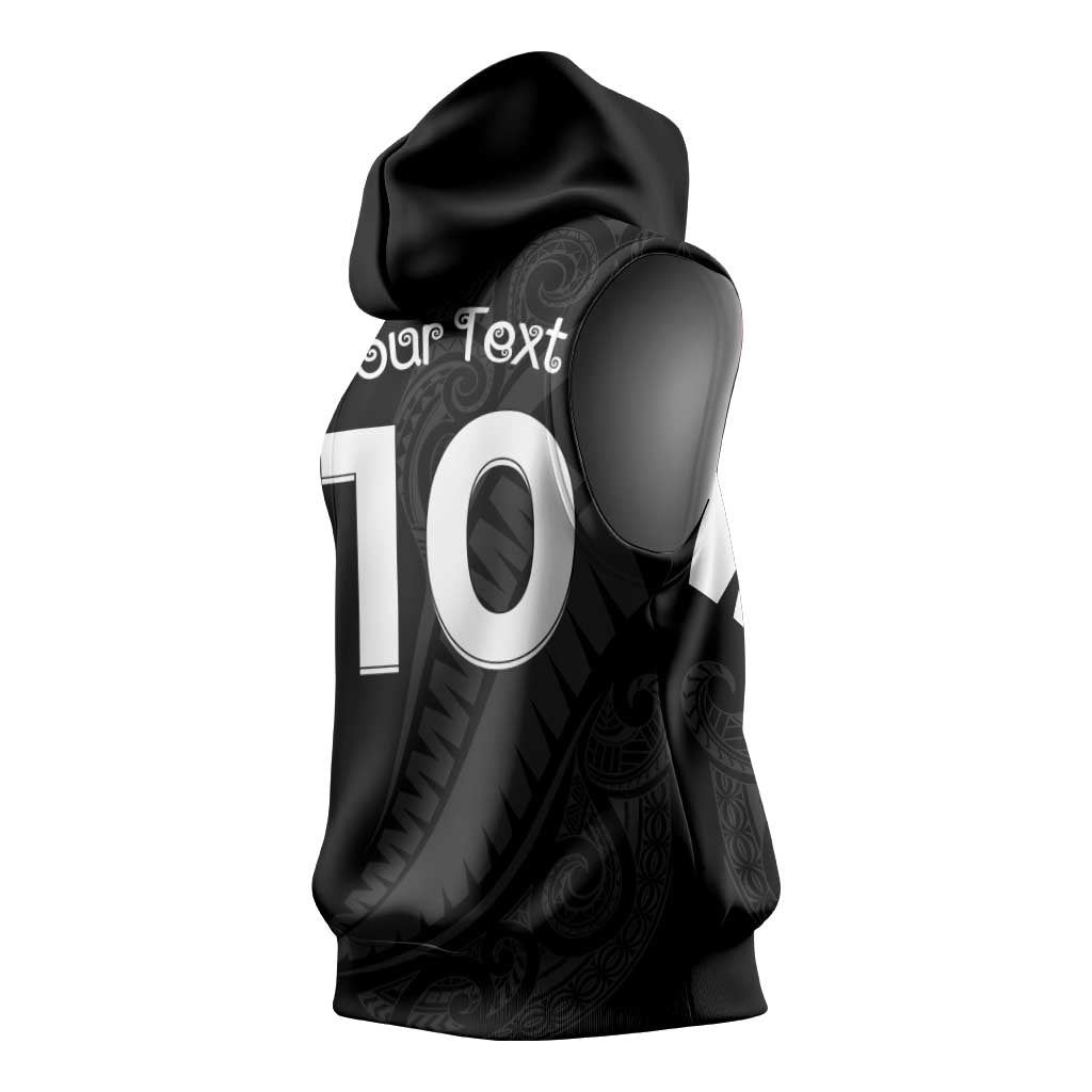 New Zealand Rugby Custom Sleeveless Hoodie Sporty Silver Fern Shape with Maori Tattoos - Polynesian Pride