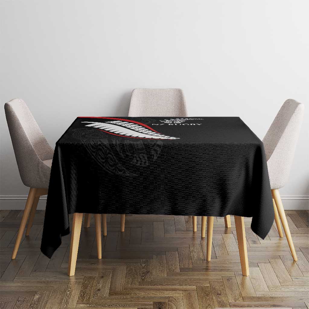 New Zealand Rugby Tablecloth Sporty Silver Fern Shape with Maori Tattoos - Polynesian Pride